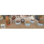 4 PIECES OF HIGHLAND STONEWARE, SILVER PLATED JAM POT, RUSSIAN NEST OF WOODEN FIGURES,