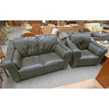 BROWN LEATHER 2 SEATER SETTEE AND MATCHING ARMCHAIR