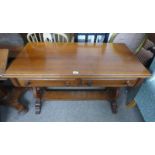 19TH CENTURY MAHOGANY SIDE TABLE WITH 2 DRAWERS, UNDERSHELF & SHAPED ENDS,