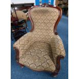 19TH CENTURY MAHOGANY FRAMED GENTLEMAN'S ARMCHAIR ON TURNED SUPPORTS