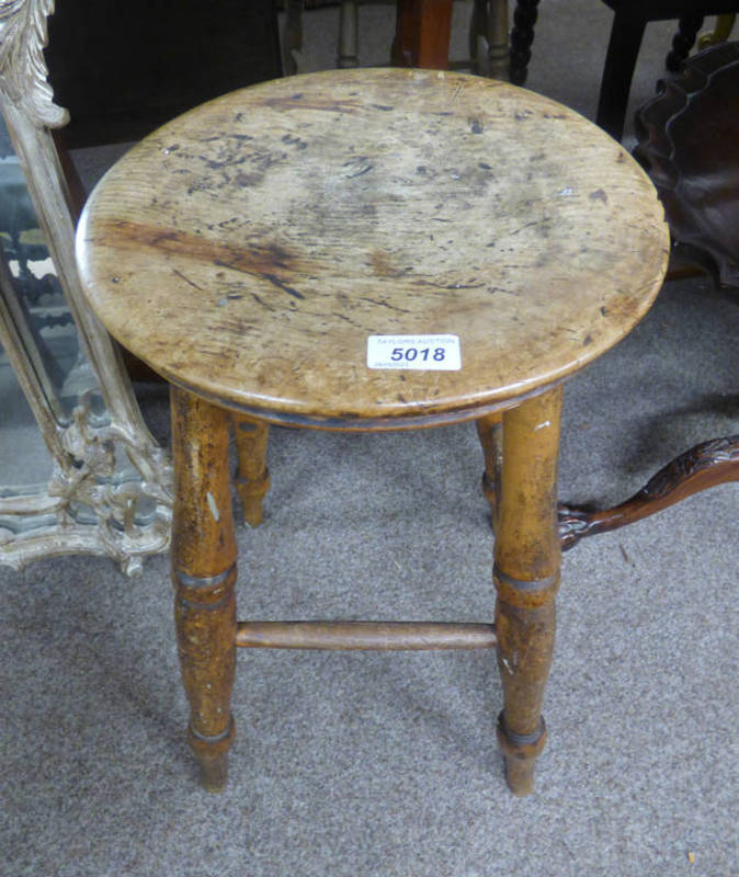 LATE 19TH CENTURY PINE STOOL ON TURNED SUPPORTS