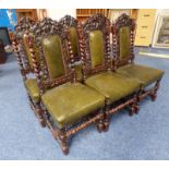 SET OF 6 LATE 19TH CENTURY OAK CHAIRS WITH CARVED DECORATION & TURNED SUPPORTS