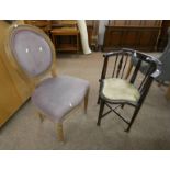 LATE 19TH CENTURY INLAID MAHOGANY CORNER CHAIR & 19TH CENTURY STYLE BALLOON BACK CHAIR ON REEDED
