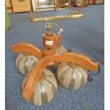 OAK 4 BRANCH CENTRE LIGHT FIXTURE WITH DECORATIVE GLASS SHADES