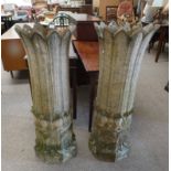PAIR OF RECONSTITUTED STONE CHIMNEYS ON OCTAGONAL BASES 105 CM TALL