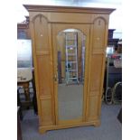 19TH CENTURY OAK MIRROR DOOR WARDROBE,