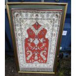 FRAMED PERSIAN RUG WITH RED & CREAM PATTERN 92 CM LONG X 62 CM WIDE