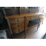 19TH CENTURY INLAID MAHOGANY SIDEBOARD WITH 4 TAMBOUR DOORS OVER BASE WITH 7 DRAWERS ON TURNED