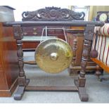 LATE 19TH CENTURY GONG ON STAND WITH CARVED DECORATION - MAX HEIGHT 100CM