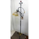 ARTS & CRAFTS STYLE PAINTED WROUGHT METAL STANDARD LAMP ON 3 SPREADING SUPPORTS