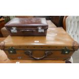 BROWN LEATHER SUITCASE LABELLED ORIENT MAKE TO INTERIOR AND ONE OTHER SUITCASE