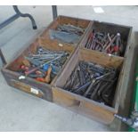 2 BOXES OF VARIOUS TOOLS TO INCLUDE SPANNERS, PLIERS, HEX KEYS,