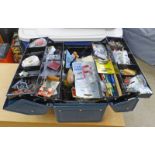 UNI-FIX TOOL BOX & CONTENTS OF TOOLS TO INCLUDE SURFORM BLOCK PLANE, 2 HAND DRILLS,