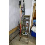 WOODEN STEP LADDER, LONG REACH GARDEN LOPPERS,