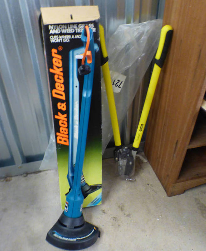 BLACK & DECKER ELECTRIC STRIMMER WITH BOX & STANLEY GARDEN LOPPERS