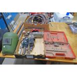 VARIOUS WELDING RELATED ITEMS TO INCLUDE 3 BUNDLES OF WELDING RODS, NOZZLES, GOGGLES,