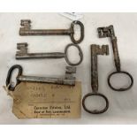 SELECTION OF LARGE KEYS TO INCLUDE ONE LABELED 'CARSTON ESTATES STRONG ROOM AT CASTLE,