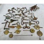 SELECTION OF VARIOUS CLOCK WINDING KEYS AND PENDULUMS IN ONE BOX