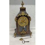 LATE 19TH CENTURY GILT BULLE AND TORTOISHELL INLAID MANTLE CLOCK,