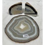 AGATE BOOK ENDS ALONG WITH POLISHED AGATE CROSS SECTION -3-