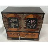 ORIENTAL JEWELLERY BOX WITH PARQUETRY INLAY & MOTHER OF PEARL DECORATION