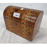 INLAID WALNUT DOME TOPPED TEA CADDY.