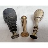 THREE WAX SEAL STAMPS WITH EBONISED HANDLE,