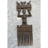 YORUBA NIGERIA ORNAMENTAL HAIR COMB WITH FIGURAL HANDLE,