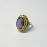 9CT GOLD FACETED AMETHYST SET RING - 8.
