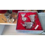 SILVER PLATED 4 PIECE TEA SERVICE WITH CELTIC KNOT DECORATION IN FITTED BOX,