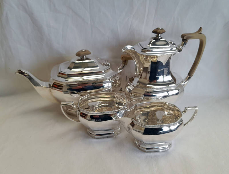 SILVER 4 PIECE TEA SERVICE WITH CELTIC KNOT DECORATION BY COOPER BROS & SONS,