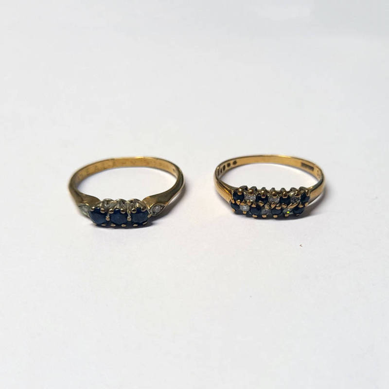 9CT GOLD SAPPHIRE & DIAMOND SET RING & 9CT GOLD RING - 3 G Condition Report: Ring