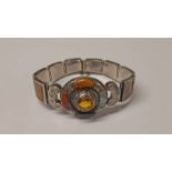 19TH CENTURY SCOTTISH SILVER AGATE & CITRINE BANGLE, INNER DIAMETER 17.