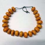 YELLOW AMBER BEAD NECKLACE - 329G Condition Report: Largest bead: 2.2cm x 3.2cm.