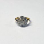 18CT GOLD & PLATINUM CLUSTER RING, THE DIAMONDS APPROX. 1.