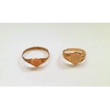 2 X 9CT GOLD SIGNET RINGS, RING SIZES I & R - SNIPPED, 2.