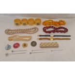 SELECTION OF VARIOUS JEWELLERY INCLUDING 9CT GOLD PENDANT, BEAD NECKLACES, NAPKIN RINGS,