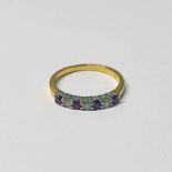 18CT GOLD RUBY & DIAMOND 7-STONE HALF HOOP RING - 2.