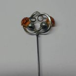 ART NOUVEAU SILVER HAT PIN WITH TWIN FACETED THISTLE DECORATION BY CHARLES HORNER CHESTER 1911