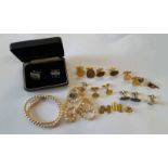 SIMULATED PEARL NECKLACE, VARIOUS CUFFLINKS,