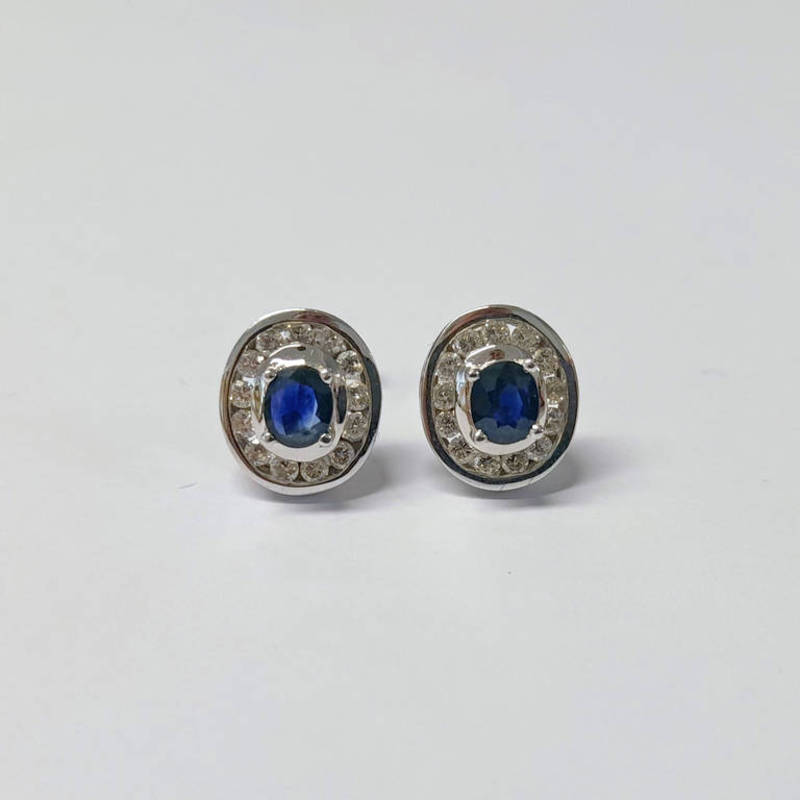 PAIR OF 18CT GOLD SAPPHIRE & DIAMOND CLUSTER EARSTUDS, DIAMONDS APPROX. 0.