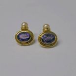 PAIR 18CT GOLD AMETHYST & PEARL EARRINGS,