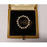 EARLY 20TH CENTURY CIRCULAR PEARL & DIAMOND SET BROOCH, THE DIAMONDS APPROX. 0.