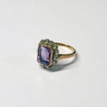 LATE 19TH OR EARLY 20TH CENTURY AMETHYST & DIAMOND CLUSTER RING,