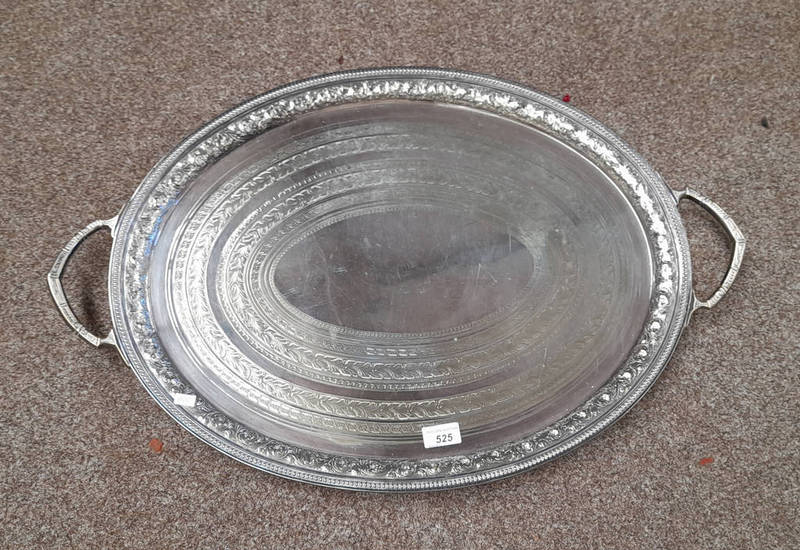 LATE 19TH CENTURY OR EARLY 20TH CENTURY LARGE SILVER PLATED 2 HANDLED TRAY - 72 CM LONG