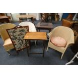 LLOYD LOOM ARMCHAIR, LLOYD LOOM LAMP TABLE WITH GLASS INSET TOP,