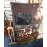 FABRIC 3 PART FOLDING SCREEN & SELECTION OF VARIOUS LEATHER SUITCASES,