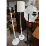 PAIR OF PAINTED STANDARD LAMPS WITH TURNED COLUMNS ON CIRCULAR BASES & 1 OTHER SIMILAR MAHOGANY