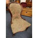 19TH CENTURY MAHOGANY FRAMED LADIES CHAIR ON TURNED SUPPORTS