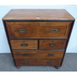 LATE 19TH CENTURY CAMPHOR WOOD CAMPAIGN SECRETAIRE CHEST WITH FITTED 5 DRAWER INTERIOR BEHIND FALL